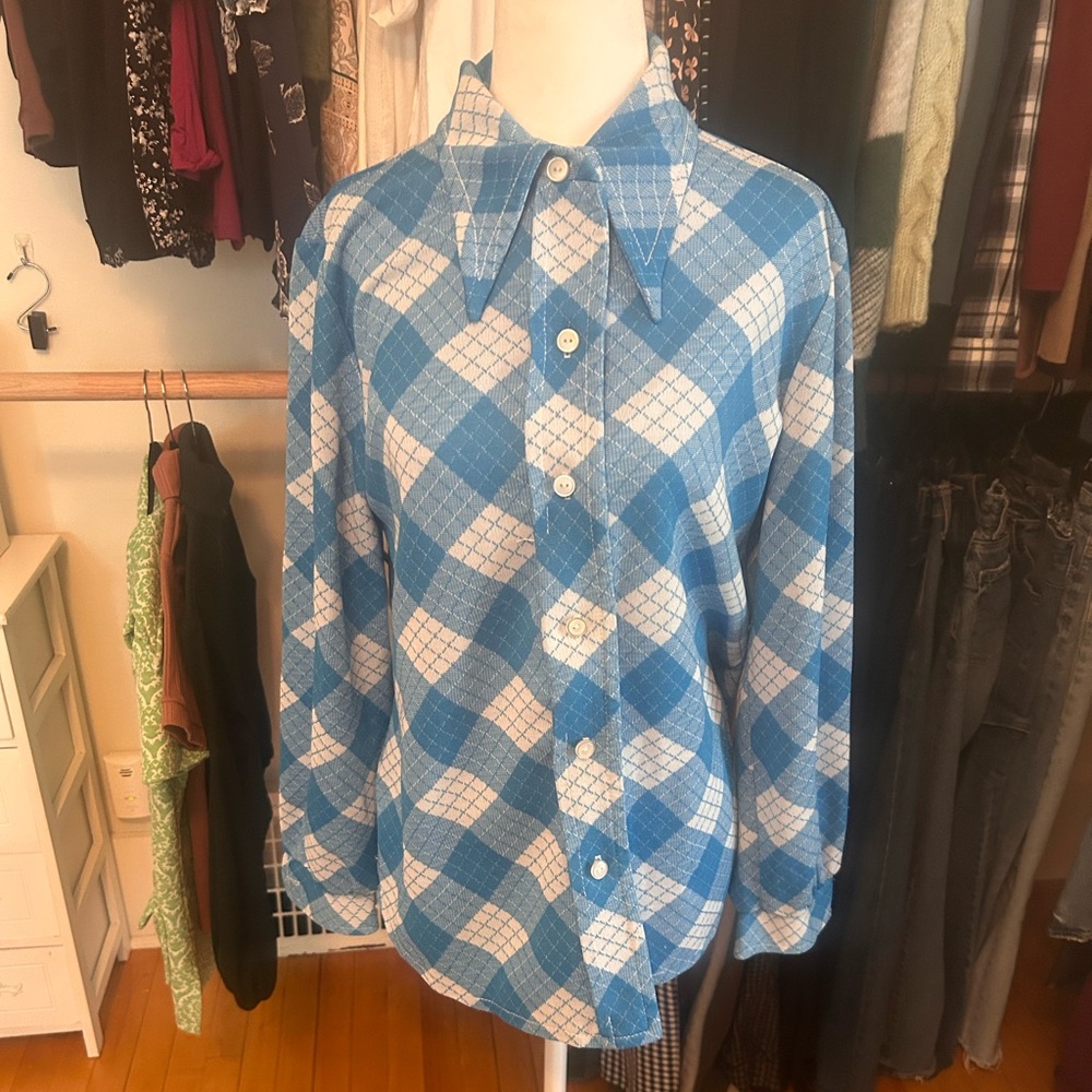 Vintage Blue and White Button Down Blouse